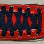 Navy Blue Retro Shoelaces  Red high top with navy blue retro laces.