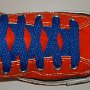 Royal Blue Retro Shoelaces  Orange high top with royal blue retro laces.