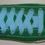Sky Blue Retro Shoelaces  Celtic green high top with sky blue retro laces.