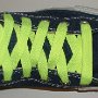 Neon Yellow Retro Shoelaces  Navy blue high top with neon yellow retro laces.