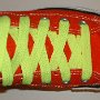 Neon Yellow Retro Shoelaces  Orange high top with neon yellow retro laces.