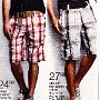 Ads for Shorts  Ad for plaid shorts with black and charcoal low cut chucks.