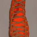 Skate Shoelaces on Knee High Chucks  Tan 84 inch shoelaces on a right orange knee high.