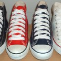 Fat (Wide) White Shoelaces on Chucks  Core color high tops with wide white laces.