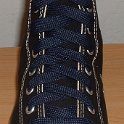 Fat (Wide) Navy Blue Shoelaces on Chucks  Black high top with wide navy blue laces.