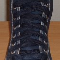 Fat (Wide) Navy Blue Shoelaces on Chucks  Navy blue high top with wide navy blue laces.