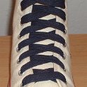 Fat (Wide) Navy Blue Shoelaces on Chucks  Natural white high top with wide navy blue laces.