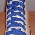 Fat (Wide) Royal Blue Shoelaces on Chucks  Optical white high top with wide royal blue laces.