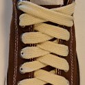 Fat (Wide) Natural White (Vanilla) Shoelaces on Chucks  Wide natural white shoelaces on a chocolate low cut chuck.