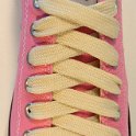 Fat (Wide) Natural White (Vanilla) Shoelaces on Chucks  Wide natural white shoelaces on a pink low cut chuck.
