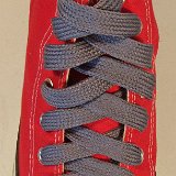 Fat (Wide) Metal Grey Shoelaces on Chucks  Red high top with fat metal grey shoelaces.