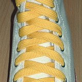 Fat (Wide) Gold Shoelaces on Chucks  Natural white high top with fat gold shoelaces.