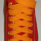 Fat (Wide) Light Gold Shoelaces on Chucks  Red high top with light gold fat shoelaces.