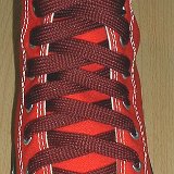 Fat (Wide) Burgundy (Maroon) Shoelaces on Chucks  Red high top with fat burgundy laces.