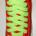 Fat (Wide) Neon Lime Shoelaces on Chucks  Red high top chuck with fat neon lime shoelaces.