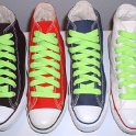 Fat (Wide) Neon Lime Shoelaces on Chucks  Core color high top chucks with fat neon lime laces.
