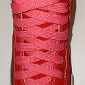 Fat (Wide) Neon Pink Shoelaces on Chucks  Red high top chuck with fat neon pink shoelaces.