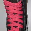Fat (Wide) Neon Pink Shoelaces on Chucks  Charcoal gray high top chuck with fat neon pink shoelaces.
