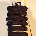Extra Fat Laces on Low Top Chucks  Unbleached white low top chuck with brown extra fat shoelaces.