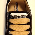 Extra Fat Laces on Low Top Chucks  Black low top chuck with tan extra fat shoelaces.